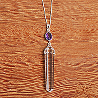 Amethyst and quartz long pendant necklace, Natural Equilibrium