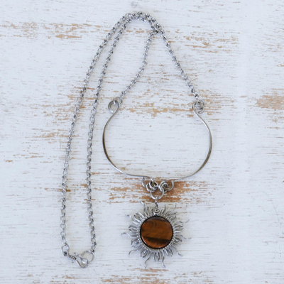 Tiger's eye pendant necklace, 'Bahia Sun' - Handcrafted Necklace with Tiger's Eye