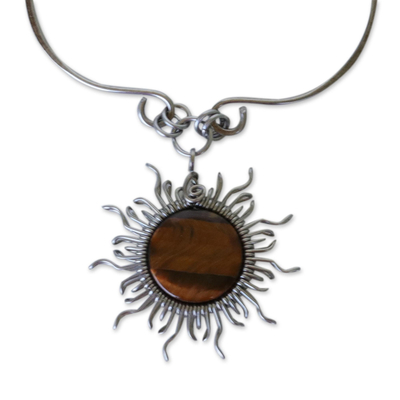 Tiger's eye pendant necklace, 'Bahia Sun' - Handcrafted Necklace with Tiger's Eye