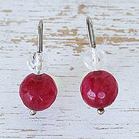 Quartz drop earrings, 'Crystalline Crimson'