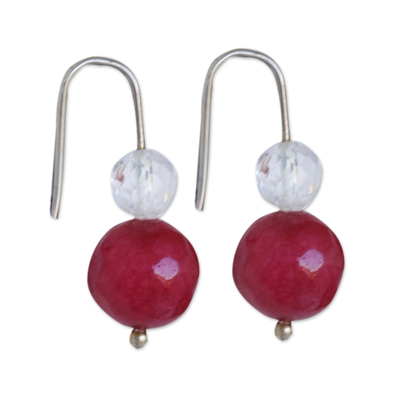 Quartz drop earrings, 'Crystalline Crimson' - Faceted Red and Crystal Quartz Drop Earrings from Brazil