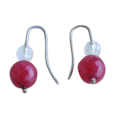 Quartz drop earrings, 'Crystalline Crimson' - Faceted Red and Crystal Quartz Drop Earrings from Brazil