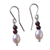 Garnet and cultured pearl drop earrings, 'Pink and Crimson' - Brazilian Handmade Garnet and Cultured Pink Pearl Earrings