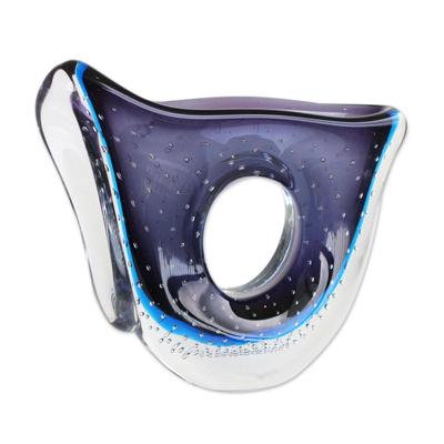 Kunstglasvase - Schwarze und blaue asymmetrische Vase aus Glas aus Brasilien