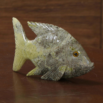 Dolomite figurine, 'Ginger Fish' - Artisan Hand Carved Dolomite Fish Sculpture from Brazil