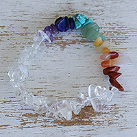 Multi-gemstone beaded stretch bracelet, 'Chakra Rainbow'