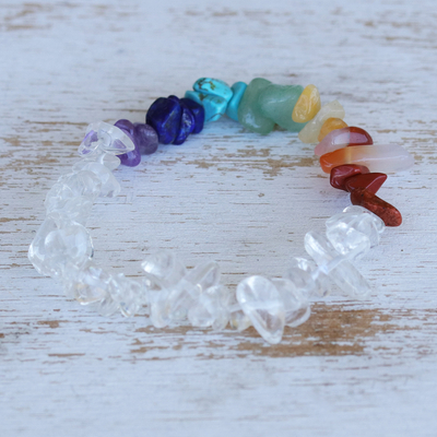 Multi-gemstone beaded stretch bracelet, 'Chakra Rainbow' - Artisan Crafted Gemstone Bracelet