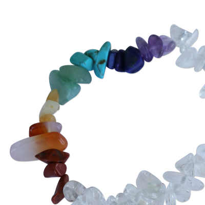 Multi-gemstone beaded stretch bracelet, 'Chakra Rainbow' - Artisan Crafted Gemstone Bracelet