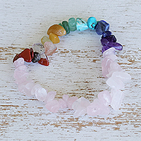 Multi-gemstone beaded stretch bracelet, 'Rosy Chakra' - Handcrafted Gemstone Chakra Bracelet