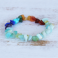 Multi-gemstone beaded stretch bracelet, 'Colorful Chakra' - Amazonite and Multigem Chakra Bracelet