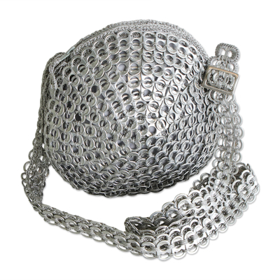 Silvery Mandala Crocheted Soda Pop-Top Shoulder Bag