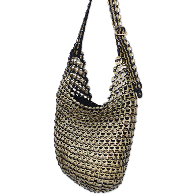 Recycled aluminium pop-top hobo handbag, 'Golden Companion' - Recycled Golden Pop-Top Hobo Handbag from Brazil