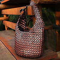 Recycled aluminum pop-top hobo handbag, 'Coppery Companion' - Recycled Aluminum Pop-Top Hobo Handbag from Brazil
