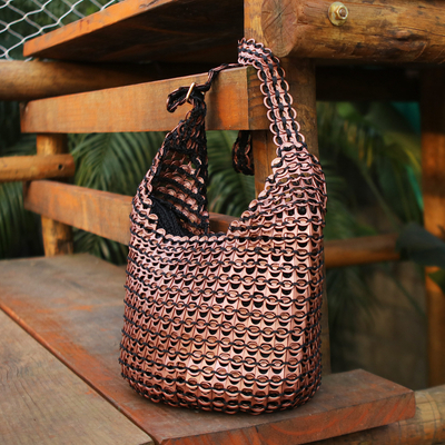 Recycled aluminium pop-top hobo handbag, 'Coppery Companion' - Recycled aluminium Pop-Top Hobo Handbag from Brazil