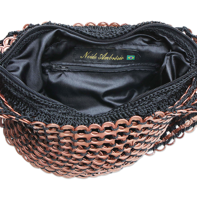 Recycled aluminium pop-top hobo handbag, 'Coppery Companion' - Recycled aluminium Pop-Top Hobo Handbag from Brazil