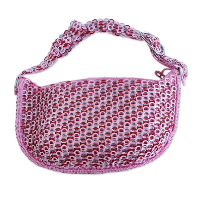 bolsa de hombro Soda pop-top - Bolso de hombro de croché rosa con parte superior reciclada ecológica