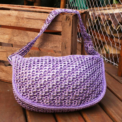 Soda pop-top shoulder bag, 'Orchid Wishes' - Eco Friendly Recycled Pop-top Purple Crochet Shoulder Bag