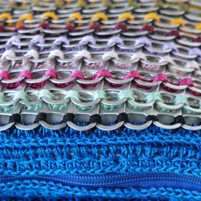Soda pop-top shoulder bag, 'Blue Rainbow Wishes' - Eco Friendly Recycled Pop-top Crochet Shoulder Bag