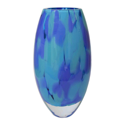 Unique Murano Inspired Glass Vase In Shades of Blue