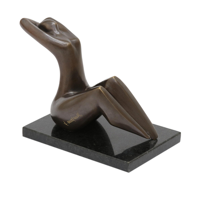 Bronze sculpture, 'Seated Woman' - Seated Woman Sculpture in Bronze with Granite Base