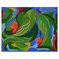 'Bottom of the Sea' (2020) - Original Multicolor Cubist Floral Theme Painting from Brazil