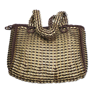 Golden Soda Pop-top Shoulder Bag Crocheted by Hand in Brazil