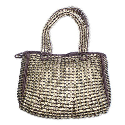 Recycled Pop-top Shoulder Bag 'Golden Shimmer' NOVICA Brazil - Golden Soda Pop-top Shoulder Bag Crocheted by Hand in Brazil