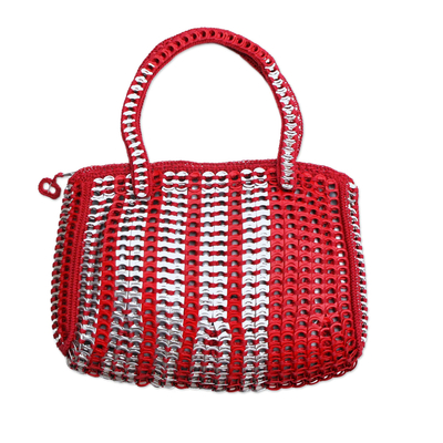 Recycled soda pop-top handbag, 'Chic Red Traveler' - Eco Friendly Hand Crocheted Red Handbag with Soda Pop Tops