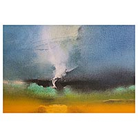 'Landscape with Tornado' - Whale Tail Tornado Landscape in Acrylic and Oil