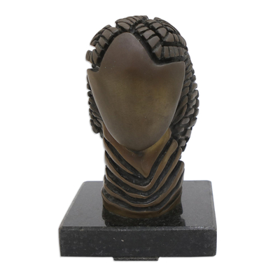 Escultura de bronce, 'Mujer egipcia' - Escultura de bronce oxidado de mujer de herencia africana