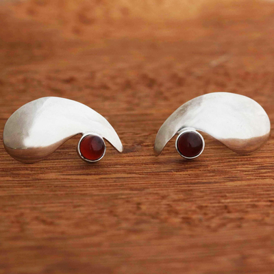 Granat-Ohrringe mit Knöpfen - Ohrstecker aus Sterlingsilber in Augenform mit Granaten