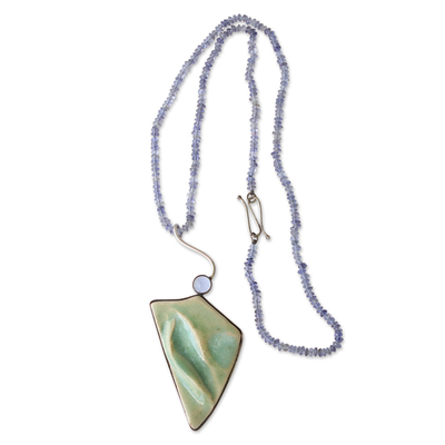 Pendant Necklace with Ceramic and Chalcedony