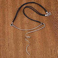 Sterling silver Y necklace, 'Futuristic Vibe' - Black Sterling Silver Y Necklace in High Polish Finish