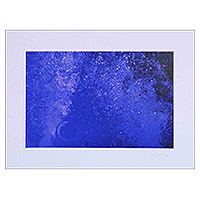 Color photograph, 'Bubbles II' - Signed Color Photograph of a Blue Ocean Wave