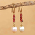 Garnet and cultured pearl gold dangle earrings, 'Riviera' - 14k Gold Earrings with Garnet and Cultured Pearl thumbail