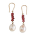 Garnet and cultured pearl gold dangle earrings, 'Riviera' - 14k Gold Earrings with Garnet and Cultured Pearl (image 2a) thumbail