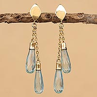 Gold and blue topaz dangle earrings, 'Iguazu Falls' - 18k Gold Blue Topaz Earrings from Brazil