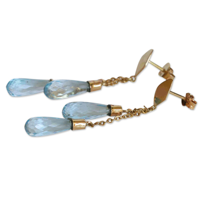 Ohrhänger aus Gold und Blautopas - blautopas-Ohrringe aus 14-karätigem Gold aus Brasilien