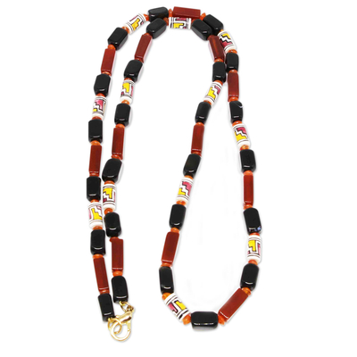 Halskette aus Karneol- und Achatperlen - Lange Perlen-Edelstein- und Keramik-Halskette