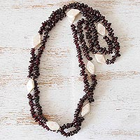 Garnet and cultured pearl long beaded necklace, 'Sumptuous Sight' - Handcrafted Cultured Pearl and Garnet Necklace