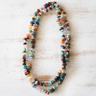 Multi-gemstone long beaded necklace, 'colours of Brazil' - colourful Multigem Beaded Necklace