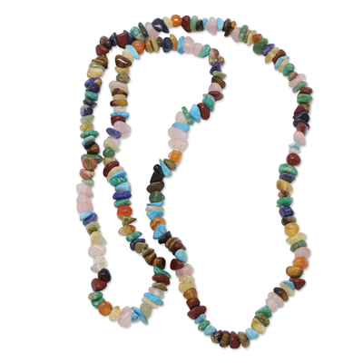 Lange Perlenkette mit mehreren Edelsteinen - Bunte Multigem-Perlenkette