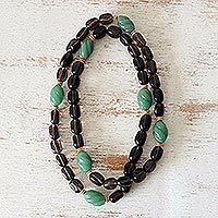 Gold accented smoky quartz beaded necklace, Cool Curves