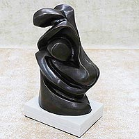 Bronze sculpture, 'Origins' (2021) - Bronze Abstract Woman Figure with White Marble Base