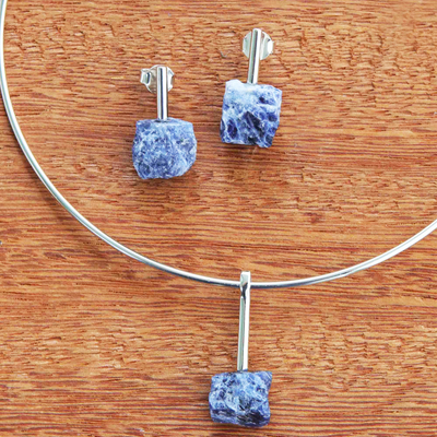 Conjunto de joyas de sodalita - Gargantilla y Pendientes Chapados en Rodio con Sodalita Azul