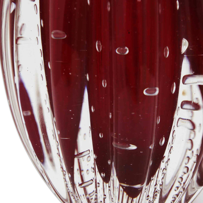 Hand blown art glass vase, 'Tall Strawberry Marmalade' (8 inch) - Brazilian Ruffled Red Blown Art Glass Vase 8 Inch Tall