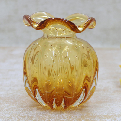 Hand blown art glass vase, Lemon Marmalade (6 inch)