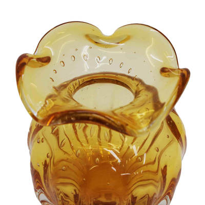 Mundgeblasene Kunstglasvase, (6 Zoll) - Brasilianische gerüschte gelbe Vase aus mundgeblasenem Kunstglas, 6 Zoll breit