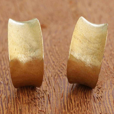18K gold plated half hoop earrings, Brushed Leaf