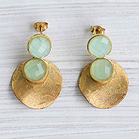 Gold plated dangle earrings, 'Aquamarine Sun'